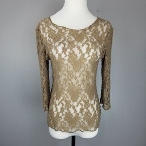 BKE | 3/4 Sleeve Soft Lace Top Olive Green